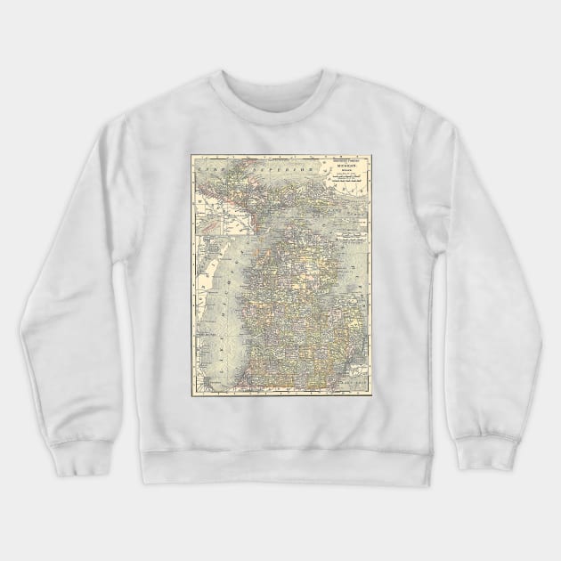 Vintage Map of Michigan (1901) Crewneck Sweatshirt by Bravuramedia